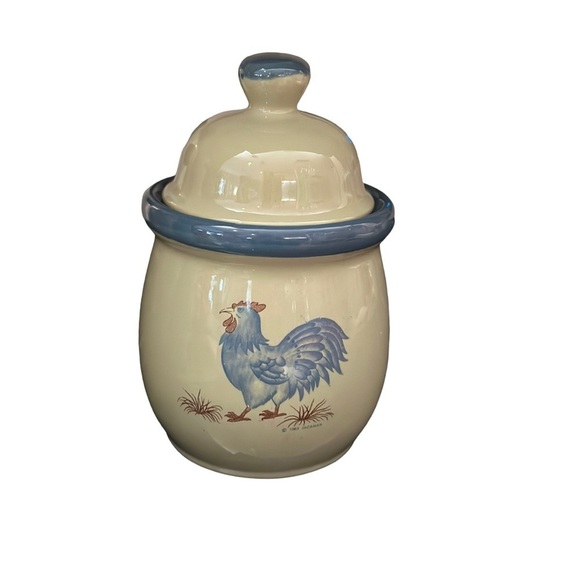 Vintage 1983 Jacaman 4pc Canister Set Blue Rooster Grey Stoneware Flawless EUC - Picture 5 of 11